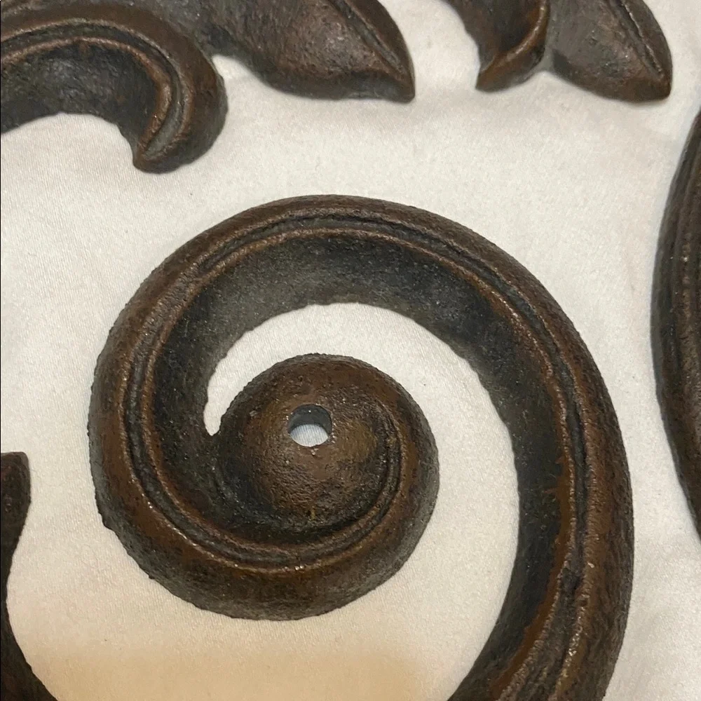 Set of 3 Vintage Dark  Brown Swirl Cast Iron Wall Decor Set. Each one 1.6 lbs.